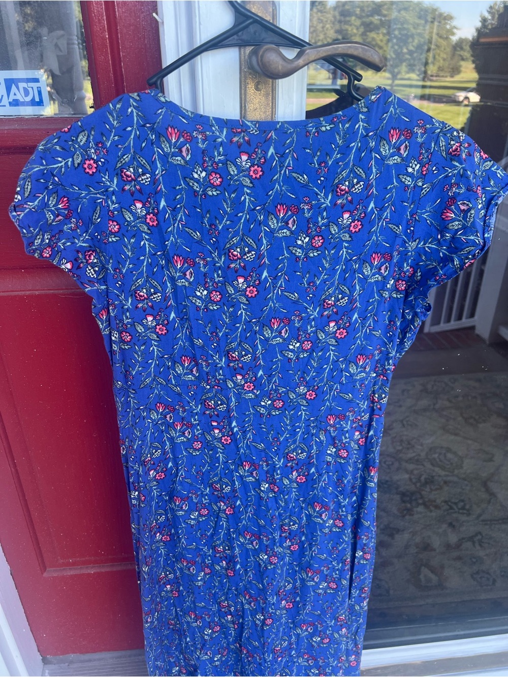 LOFT Blue Floral Button-Front V-Neck Midi Dress - Picture 9 of 9